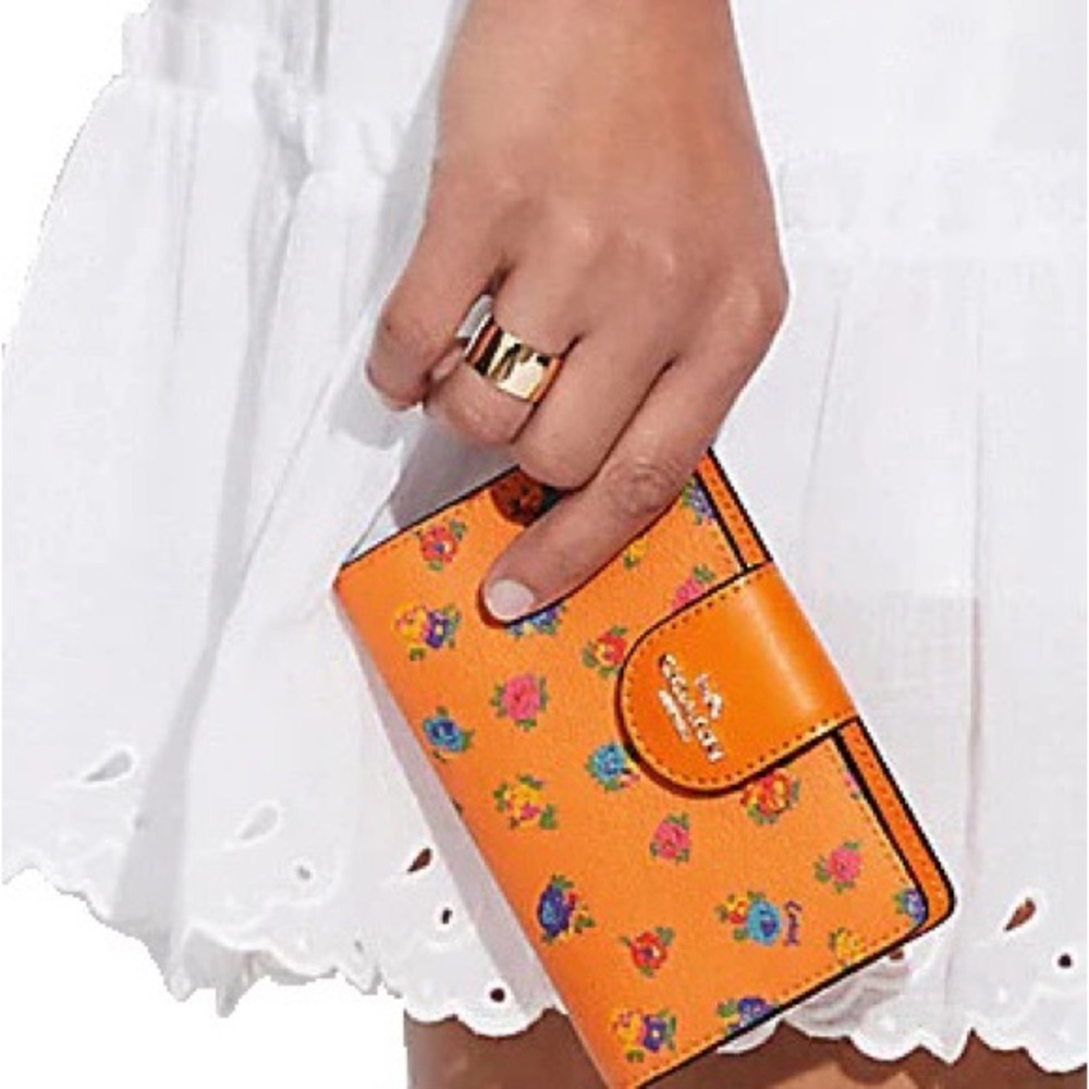 Coach Orange Floral Key and Card Holder